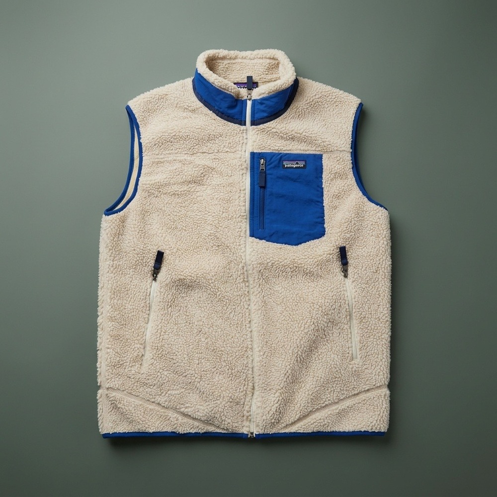 Patagonia Classic Retro-X Fleece Vest Mens XL Cream Blue 23048 Full Zip